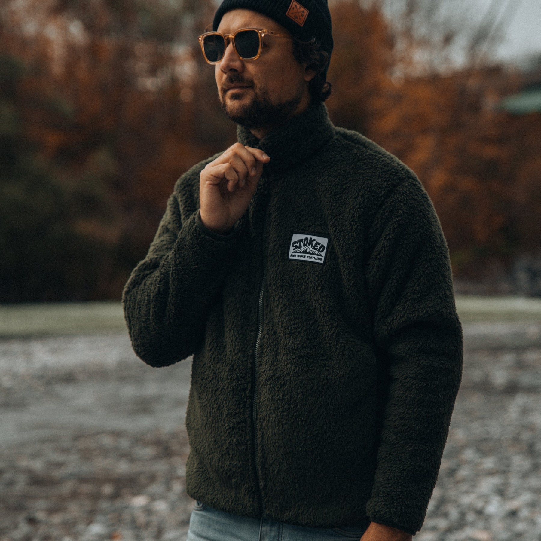 Recycled Sherpa Fleece - Forest Green - Stoked&Woke Clothing