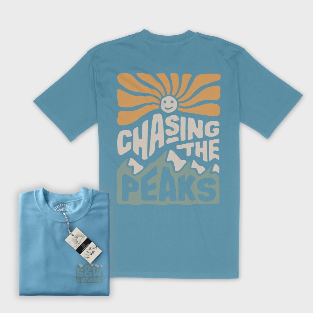 Sky Blue "Chasing Peaks" Tee - Stoked&Woke Clothing